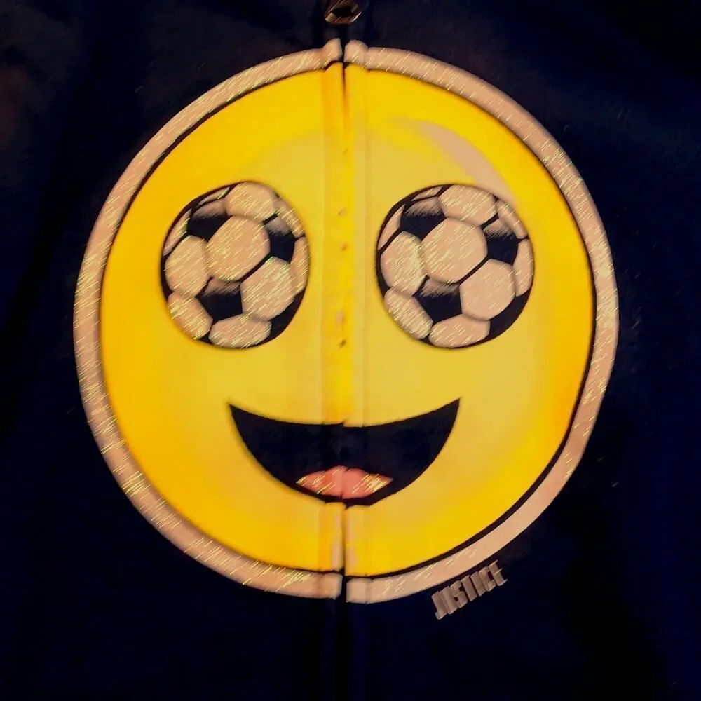 Justice Active Girls Black Soccer w/Large Soccer Emoji Zipper Hoodie - Size 8/10